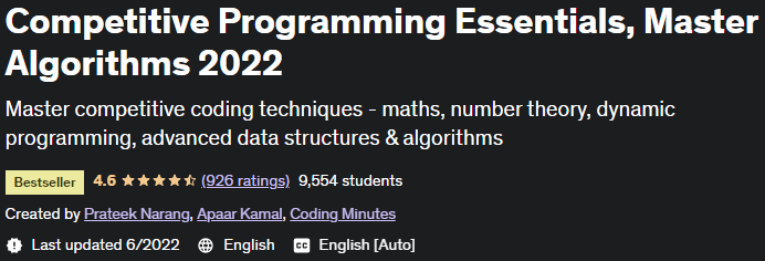 Competitive Programming Essentials, Master Algorithms 2022