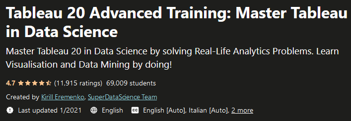 Tableau 20 Advanced Training: Master Tableau in Data Science