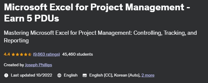 Microsoft Excel for Project Management - Earn 5 PDUs