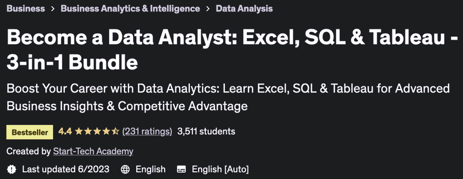 Become a Data Analyst: Excel, SQL & Tableau - 3-in-1 Bundle