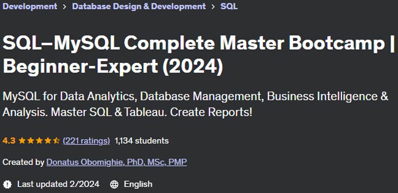 SQL–MySQL Complete Master Bootcamp |  Beginner-Expert (2024)