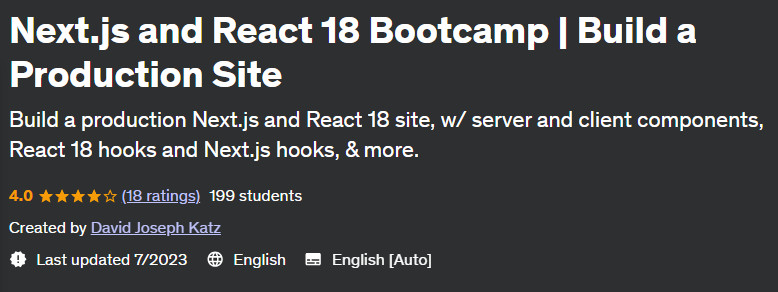 Next.js and React 18 Bootcamp |  Build a Production Site