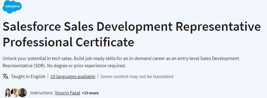 Salesforce Sales Development Representative Professional Certificate