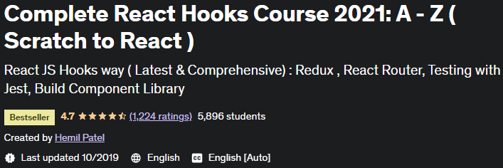 Complete React Hooks Course 2021: A - Z (Scratch to React)