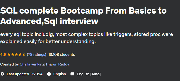 Complete SQL Bootcamp From Basics to Advanced Sql interview