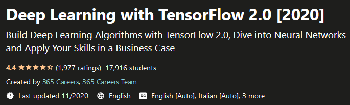 Deep Learning with TensorFlow 2.0 (2020)