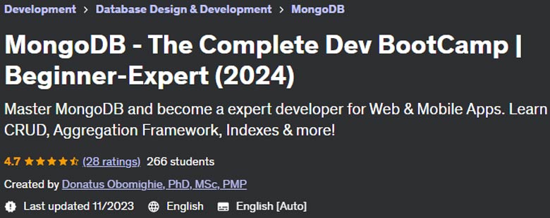 MongoDB - The Complete Dev BootCamp |  Beginner-Expert (2024) MongoDB - The Complete Dev BootCamp |  Beginner-Expert (2024)