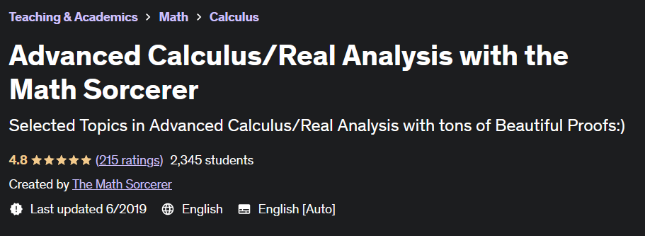 Advanced Calculus/Real Analysis with the Math Sorcerer