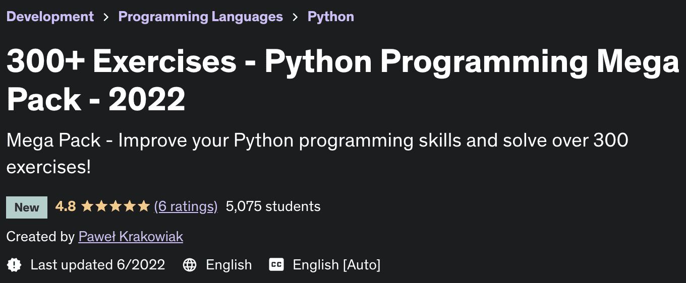 300+ Exercises - Python Programming Mega Pack - 2022