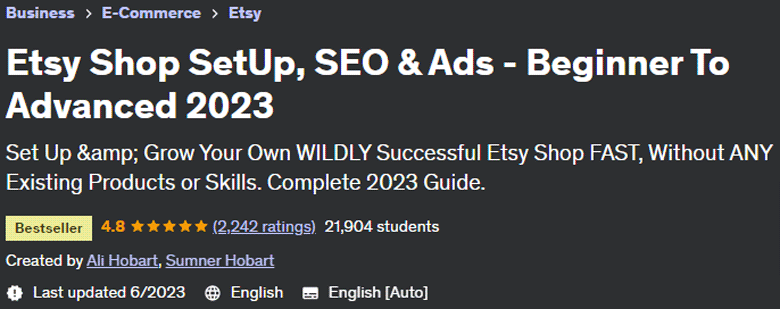 Etsy Shop Setup, SEO & Ads - Beginner To Advanced 2023 