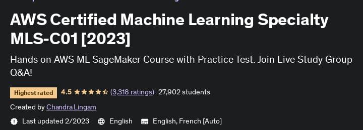 AWS Certified Machine Learning Specialty MLS-C01 (2023)