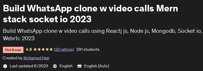 Build WhatsApp clone w video calls Mern stack socket io 2023