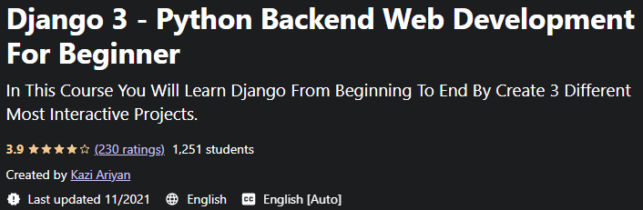 Django 3 - Python Backend Web Development For Beginners