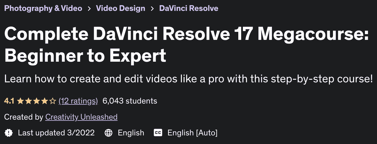 Complete DaVinci Resolve 17 Megacourse: Beginner to Expert