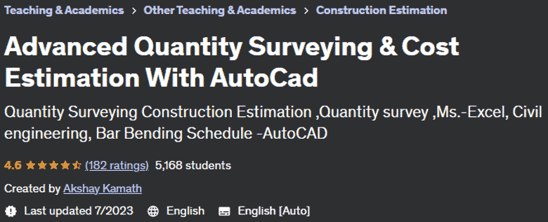 Advanced Quantity Surveying & Cost Estimation With AutoCad