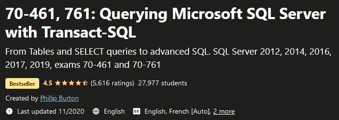 70-461, 761: Querying Microsoft SQL Server with Transact-SQL