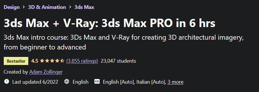 3ds Max + V-Ray: 3ds Max PRO in 6 hrs