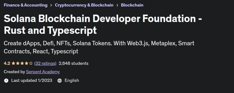 Solana Blockchain Developer Foundation - Rust and Typescript