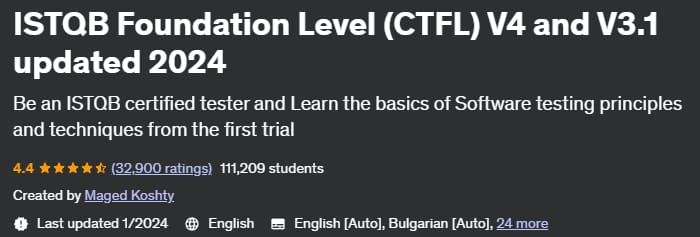 ISTQB Foundation Level (CTFL) V4 and V3.1 updated 2024