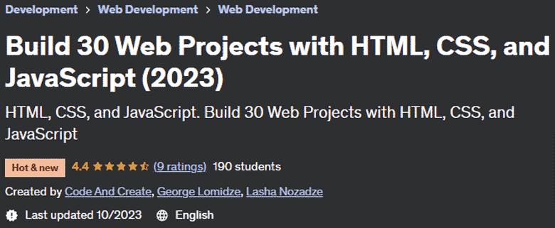 Build 30 Web Projects with HTML, CSS, and JavaScript (2023) 