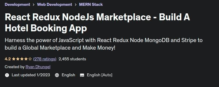 React Redux NodeJs Marketplace - Build A Hotel Booking App