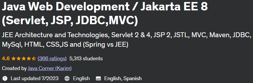 Java Web Development / Jakarta EE 8 (Servlet, JSP, JDBC, MVC)