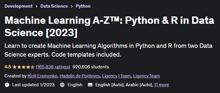 Machine Learning AZ™: Python & R in Data Science