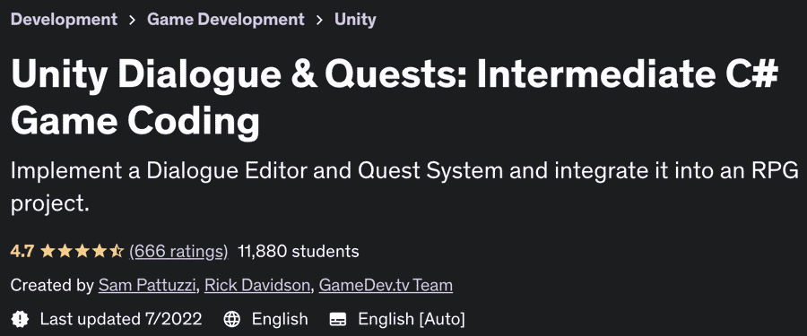 Unity Dialogue & Quests: Intermediate C# Game Coding