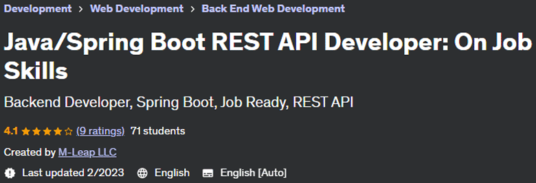 Java/Spring Boot REST API Developer: On the Job Skills 