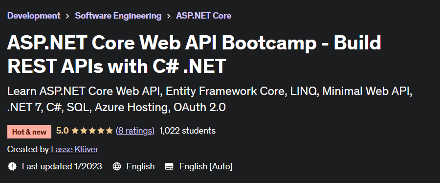 ASP.NET Core Web API Bootcamp - Build REST APIs with C# .NET