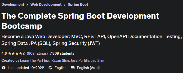 The Complete Spring Boot Development Bootcamp