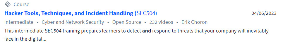 Hacker Tools, Techniques, and Incident Handling (SEC504) Online Training