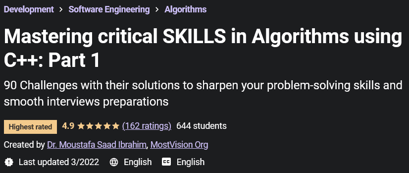 Mastering critical SKILLS in Algorithms using C++: Part 1