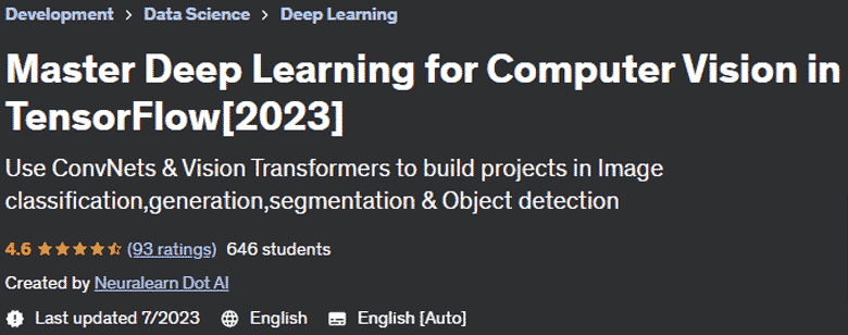 Master Deep Learning for Computer Vision in TensorFlow(2023)