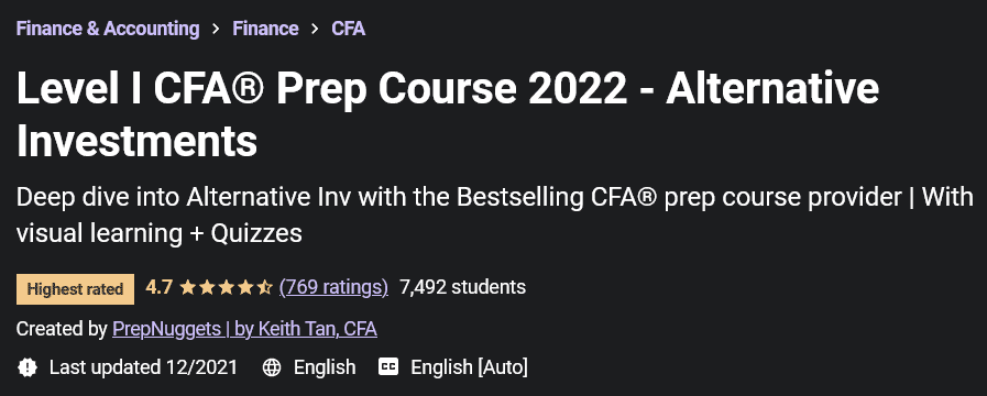 Level I CFA® Prep Course 2022 - Alternative Investments