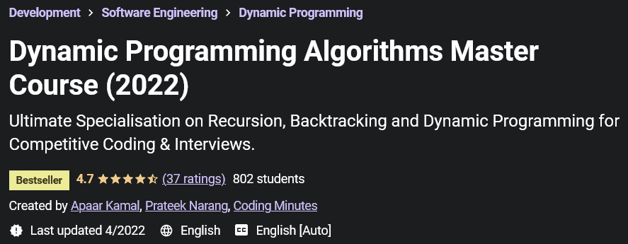 Dynamic Programming Algorithms Master Course (2022)