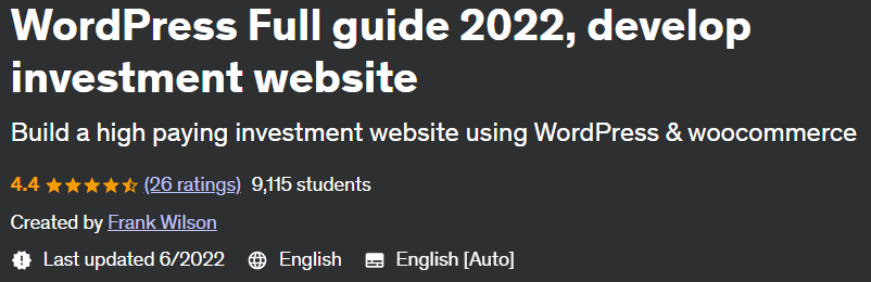 WordPress Full guide 2022, develop investment website