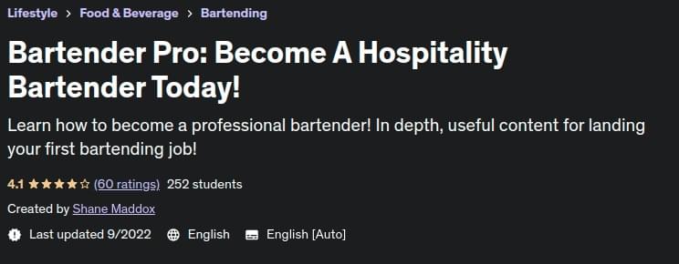 Bartender Pro: Become A Hospitality Bartender Today!