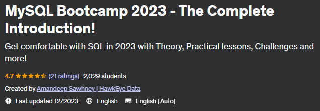 MySQL Bootcamp 2023 - The Complete Introduction!