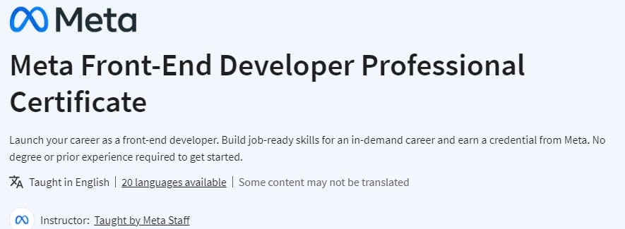 Meta Front-End Developer Professional Certificate