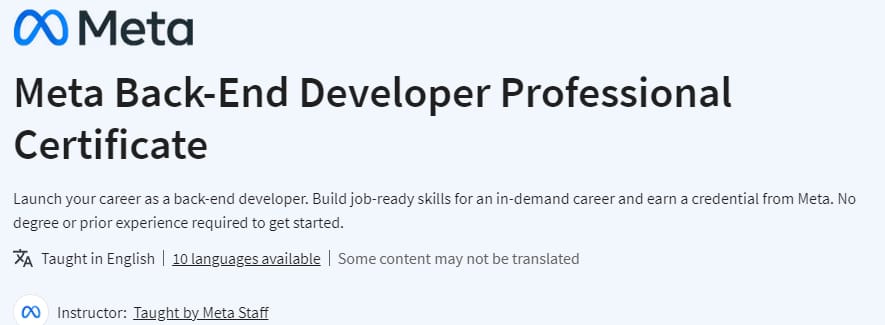 Meta Back-End Developer Professional Certificate