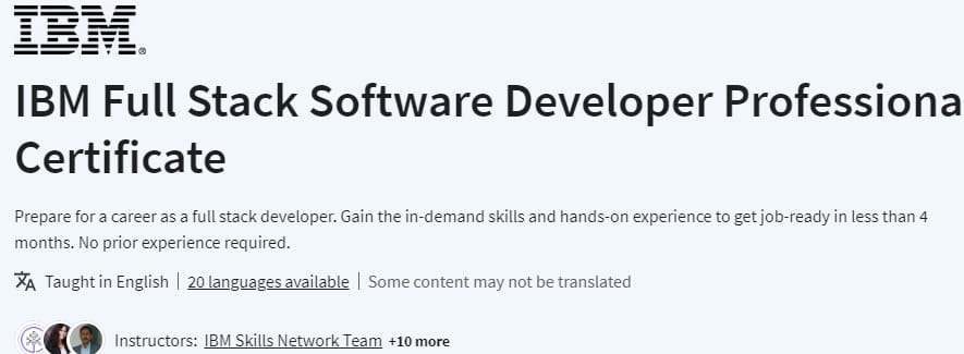 IBM Full Stack Software Developer Professional Certificate