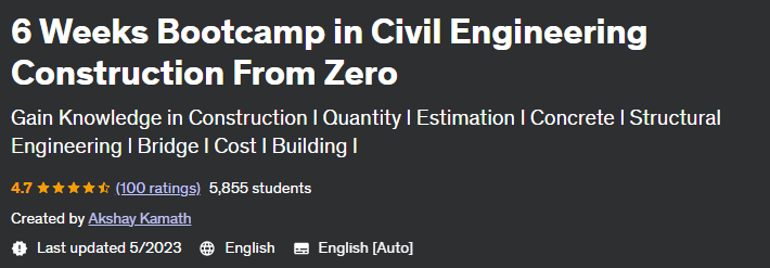 6 Weeks Bootcamp in Civil Engineering Construction From Zero