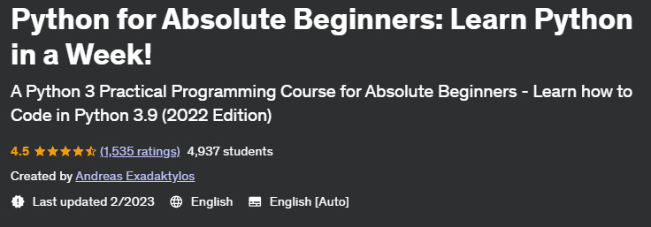 Python for Absolute Beginners: Learn Python in a Week! 