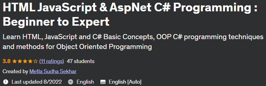 HTML JavaScript & AspNet C# Programming: Beginner to Expert