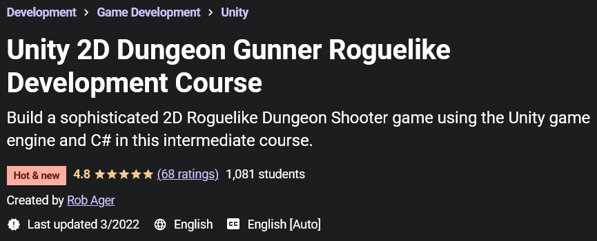 Unity 2D Dungeon Gunner Roguelike Development Course