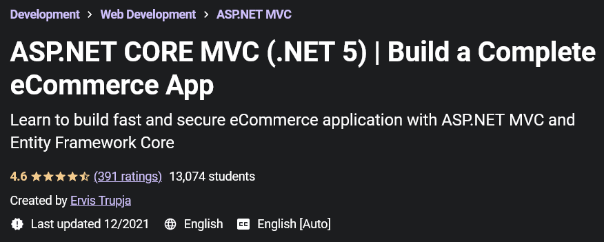 ASP.NET CORE MVC (.NET 5) |  Build a Complete eCommerce App