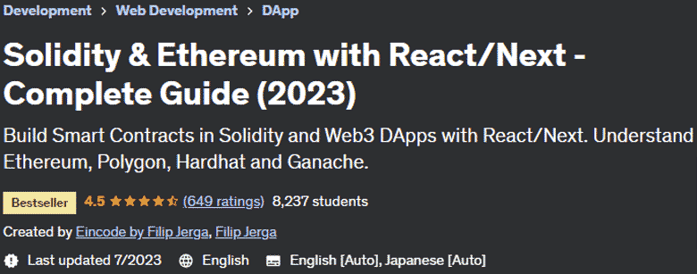 Solidity & Ethereum with React/Next - Complete Guide (2023)