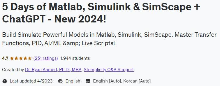 5 Days of Matlab, Simulink & SimScape + ChatGPT - New 2024!