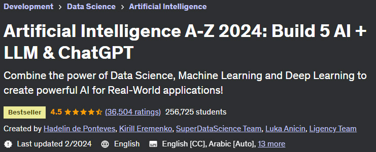 Artificial Intelligence AZ 2024: Build 5 AI + LLM & ChatGPT